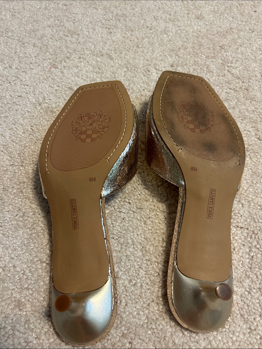 Vince Camuto Gold Open-Toe Slide Sandals - Picture 3 of 4